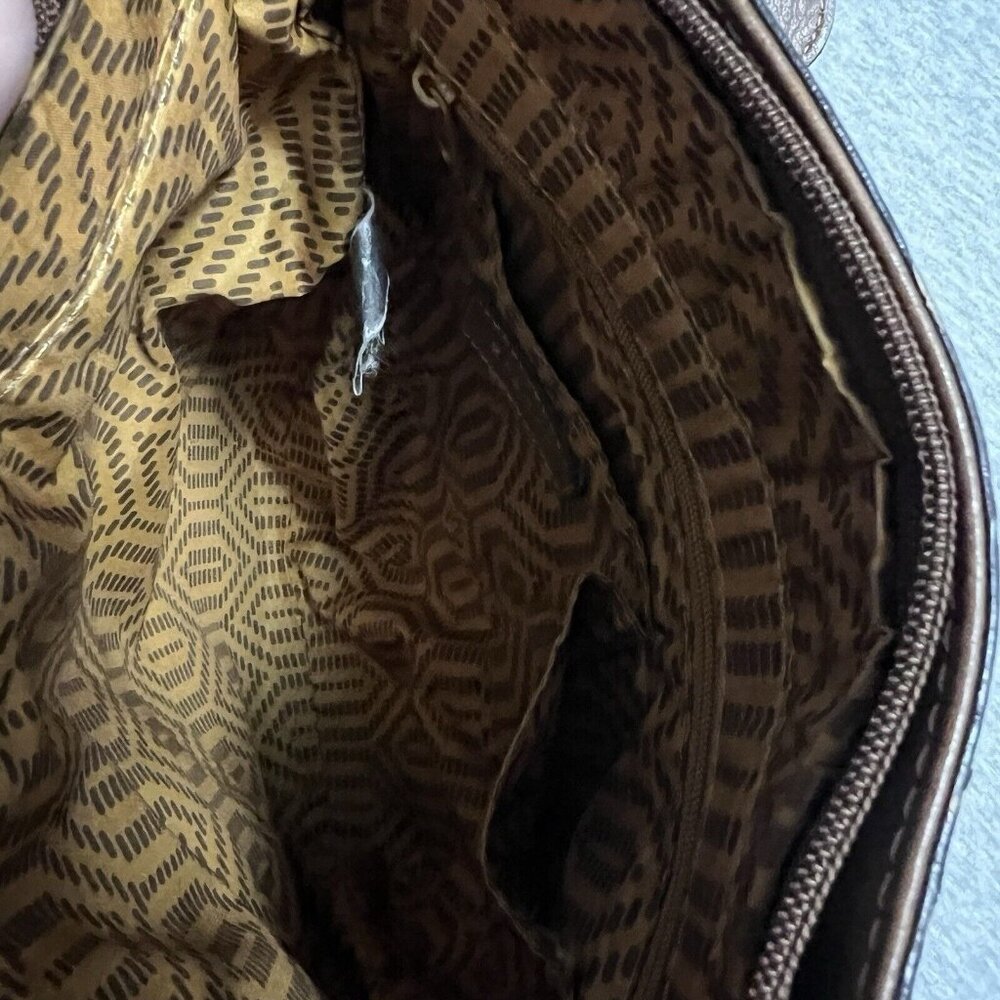 VTG Axcess Satchel Bag Rainbow Earth Tones Patchwork Boho PVC Crossbody Vegan - Picture 5 of 12